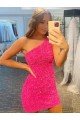 Cheapest Short One Shoulder Sleeveless Velvet Sequin Homecoming Dress / Prom Dress UK