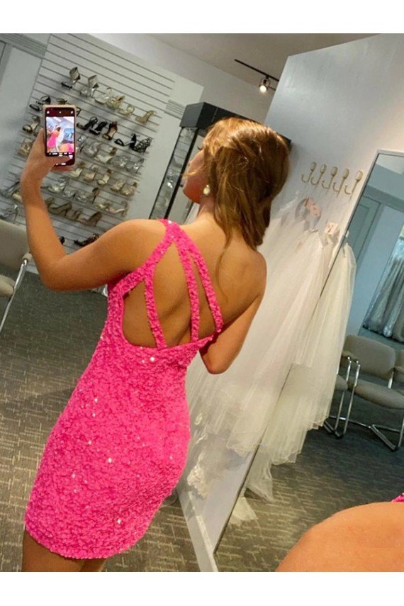 Cheapest Short One Shoulder Sleeveless Velvet Sequin Homecoming Dress / Prom Dress UK
