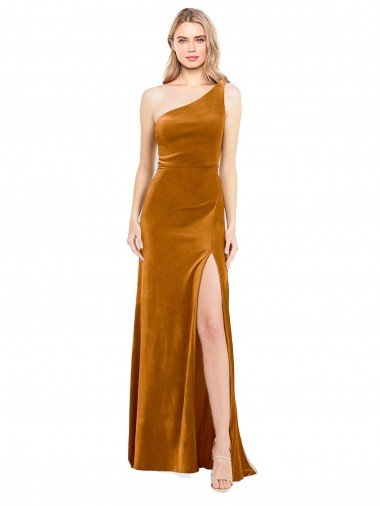 Cheapest Sleek One Shoulder Long Formal Velvet Bridesmaid Dress / Prom Dress UK