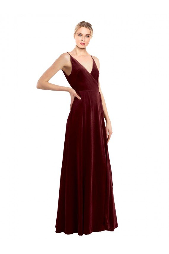 Cheapest Faux Wrap V-Neck Sleek Long Formal Velvet Bridesmaid Dress / Prom Dress UK