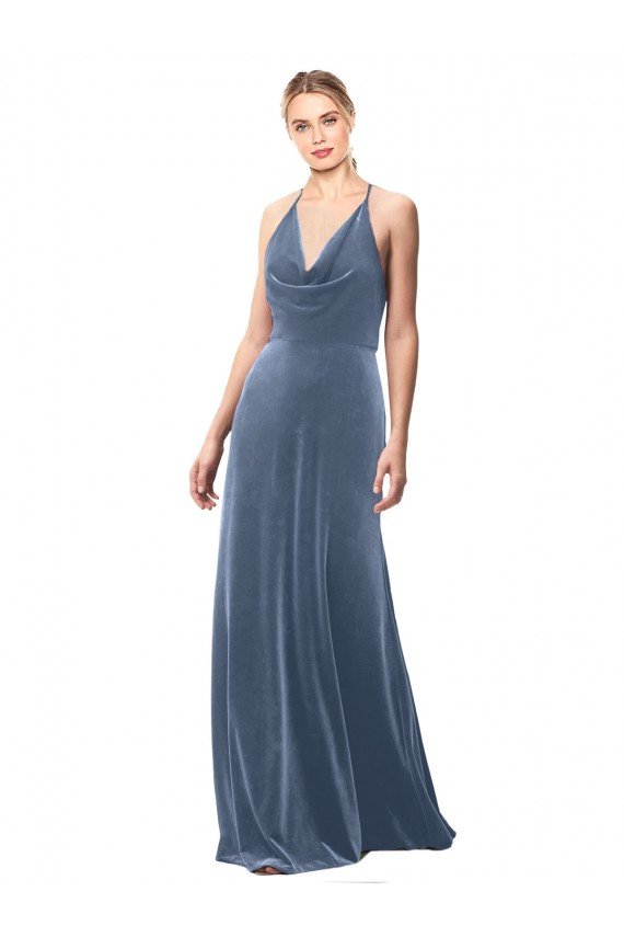 Cheapest Halter Cowl Neck Long A-Line Velvet Bridesmaid Dress / Prom Dress with Keyhole Back UK