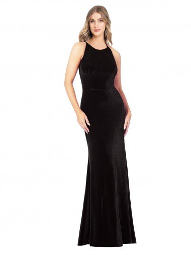 Cheapest Vintage Velvet High Neck Formal Bridesmaid Dress / Prom Dress with Strappy Back UK