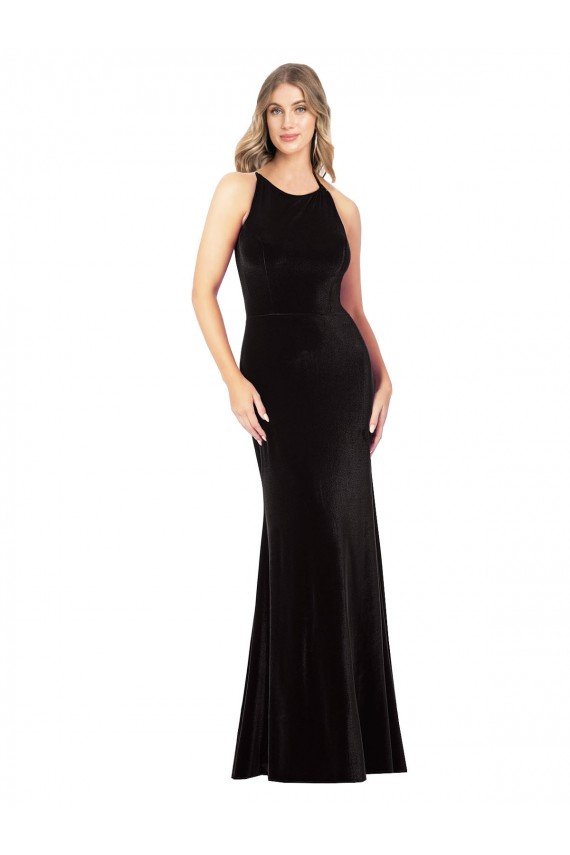Cheapest Vintage Velvet High Neck Formal Bridesmaid Dress / Prom Dress with Strappy Back UK
