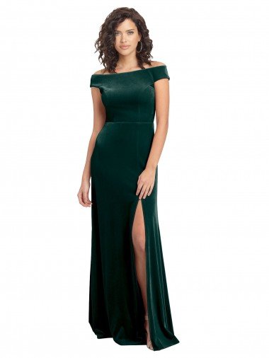 Cheapest Floor Length Cap Sleeves Long Formal Velvet Bridesmaid Dress / Prom Dress with High Side Slit UK