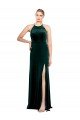 Cheapest Long Jewel Neck Full Length Velvet Bridesmaid Dress / Prom Dress with Side Slit UK