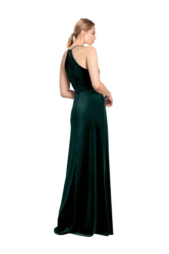 Cheapest Long Jewel Neck Full Length Velvet Bridesmaid Dress / Prom Dress with Side Slit UK