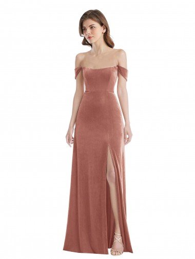 Cheapest Off the Shoulder Flounce Sleeve Velvet Maxi Bridesmaid Dress / Prom Dress UK
