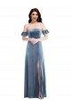 Cheapest Ruffle Sleeve Off the Shoulder Velvet Maxi Bridesmaid Dress / Prom Dress UK