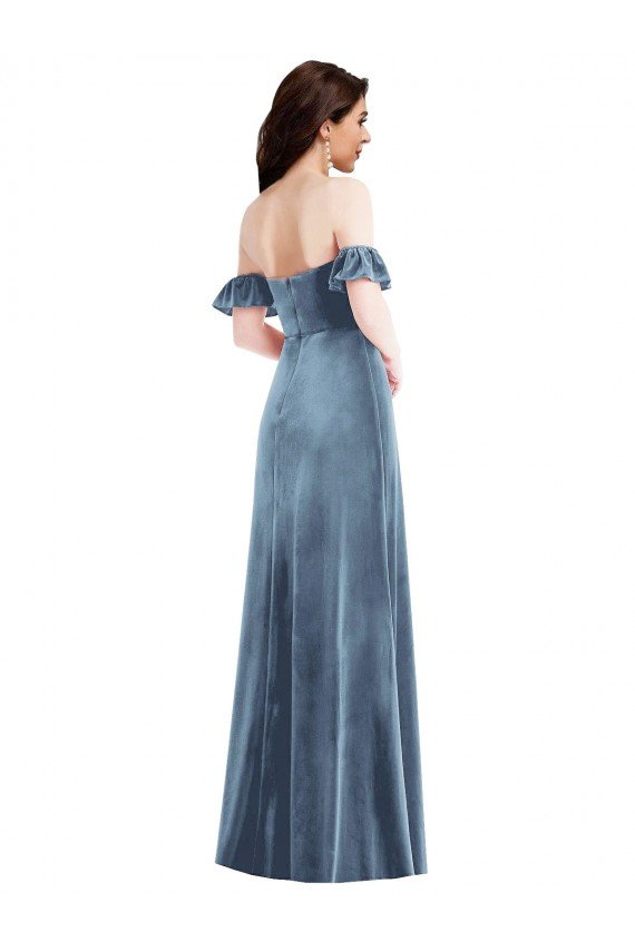 Cheapest Ruffle Sleeve Off the Shoulder Velvet Maxi Bridesmaid Dress / Prom Dress UK