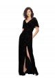 Cheapest Split Sleeves V-Neck Floral Velvet Bridesmaid Dress with Front Slit UK