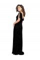 Cheapest Split Sleeves V-Neck Floral Velvet Bridesmaid Dress with Front Slit UK