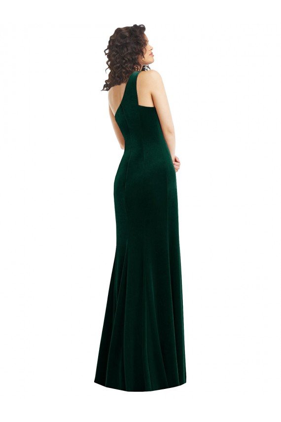 Cheapest One Shoulder Velvet Trumpet Bridesmaid Dress / Prom Dress with Front Slit UK