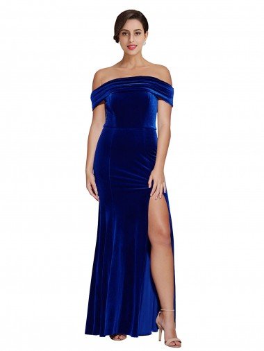 Cheapest Full Length Long Formal Velvet Bridesmaid Dress / Prom Dress with Side Split UK