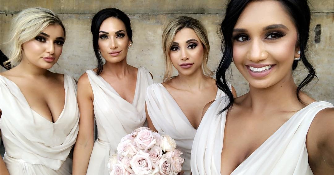 Full Length Luxe Chiffon Long Champagne bridesmaid dresses UK with Sexy High Slit and Front Ruffles